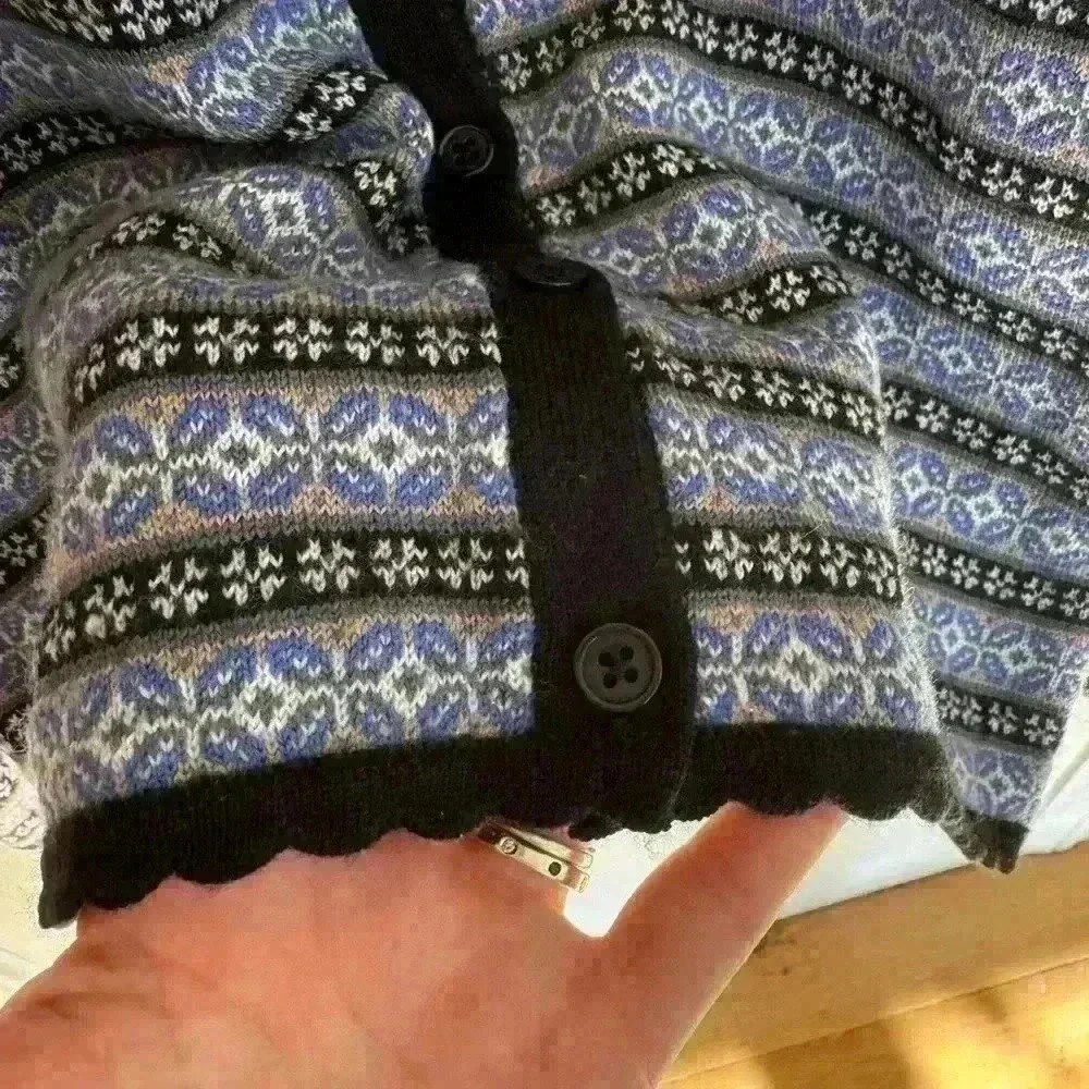 100% Merino Wool Button Up Sweater By Willi Smith Blue and Black Size Small